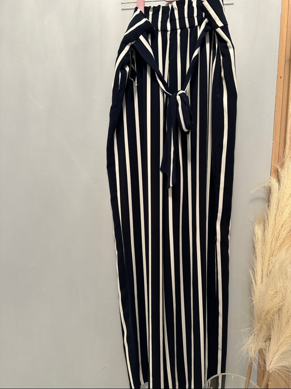 Forever 21 Navy & White Vertical Stripe Tie-Waist Pants